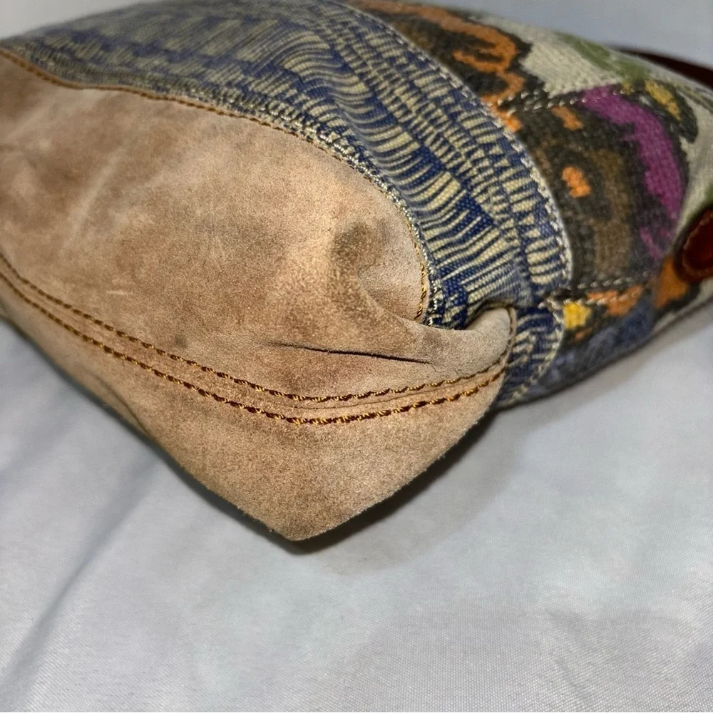 FOSSIL Vtg Boho Floral Canvas Suede Leather Crossbody Shoulder Bag - Picture 13 of 14